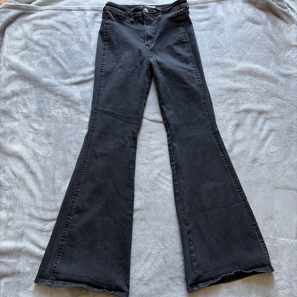 We The Free People Just Float On Flare Jeans Grey Black Size 27 (25x29) Boho